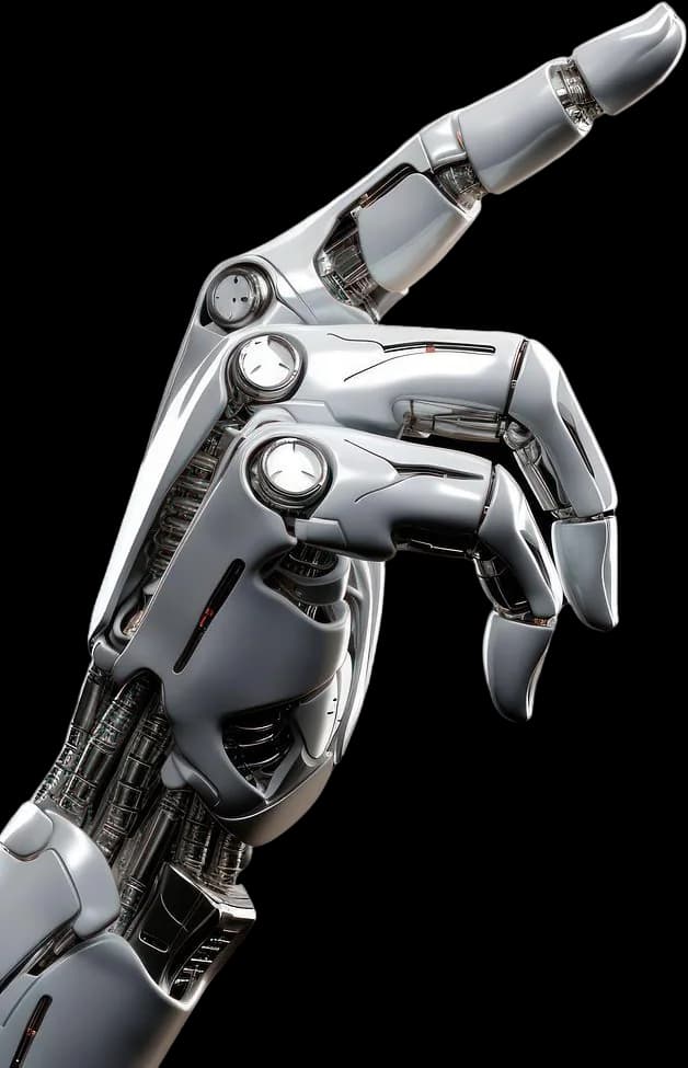 Chrome robotic hand pointing upward
